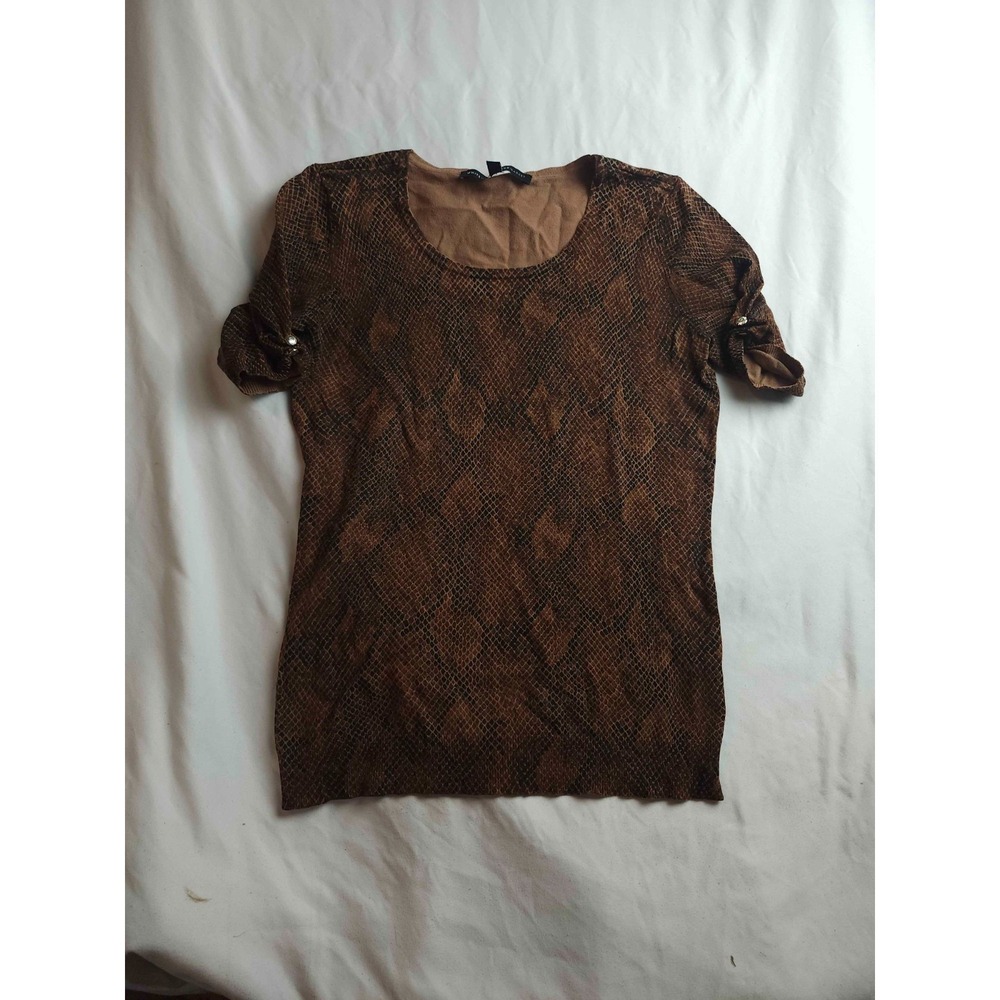 White House Black Market Sweater‎ Womens XS Brown Knit Snakeskin Short Sleeve
